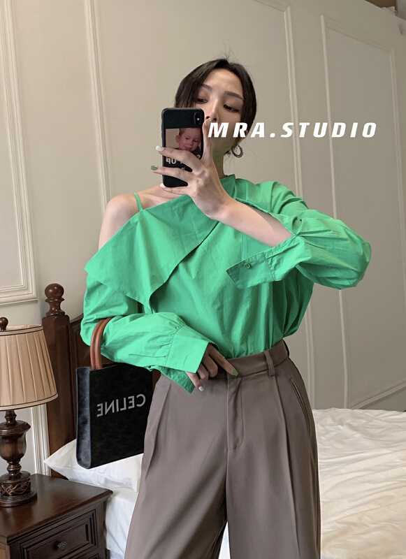 goods in stock! New year in early spring! [MRA] design inclined shoulder sexy suspender shirt xt5016# zxl