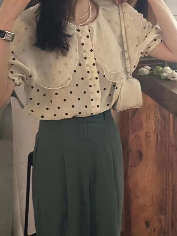 New in early summer! [Susan] baby collar wave dot printed lady blouse 1189# LSW