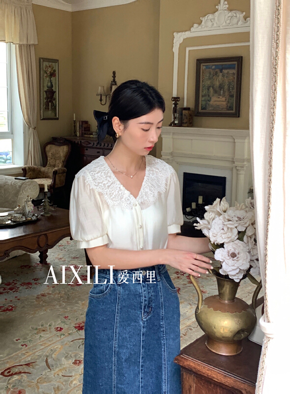 goods in stock! New in early summer! [aixili aisili] Korean version fashionable sweet little shirt 6199-1# WPL