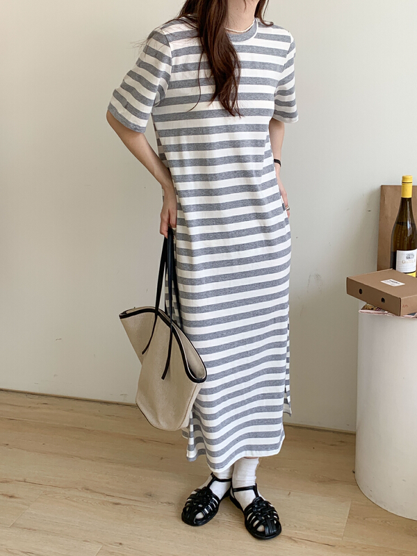 [Tn] striped loose and versatile dress l8410# cqw