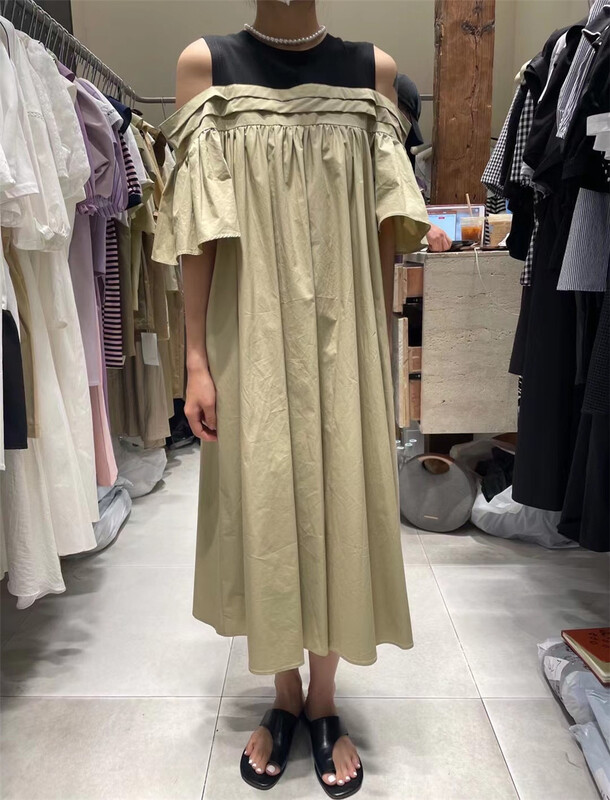 [dream fly] fashionable and generous off shoulder splicing dress 61233# XJ
