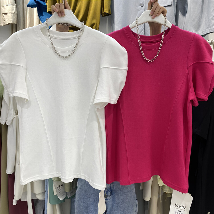 [FM] simple bubble sleeve thin short sleeve T-shirt (T-shirt only) 6877# CLS