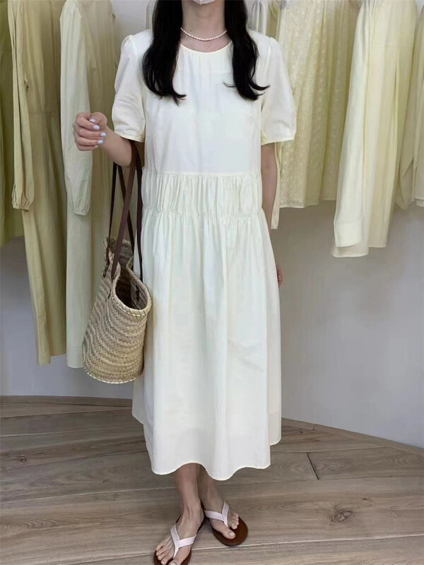 [alike] crew neck simple slim dress 80025# LSW