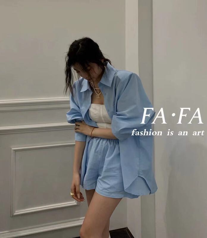 [Fafa] simple single breasted sunscreen shirt + loose and comfortable casual pants set 16986# zxl