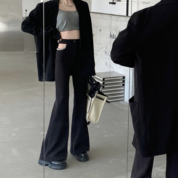 [c.h.z] design sense niche chain hollowed out waistless trousers (with detachable chain) 80060# WTT