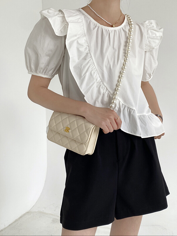 [Dajia] Korean style Ruffle design round neck slim shirt 22283# CLS
