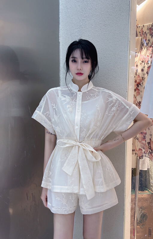 [mi2] fashion temperament short sleeved shirt + loose casual Shorts Set b6291# JJ
