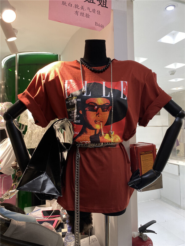 [yixuanru] Figure printed loose short sleeve T-shirt (T-shirt only) 0088# ozq