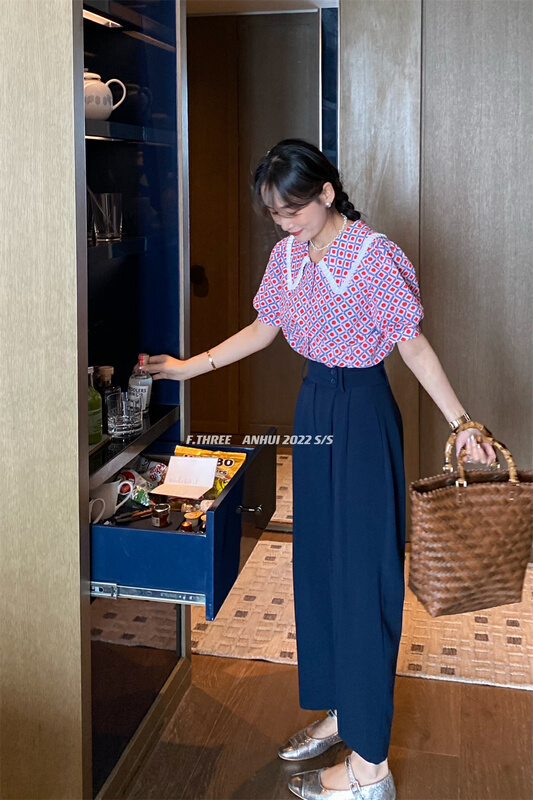 [f.three] elegant baby neck Print Blouse 87312# XJ