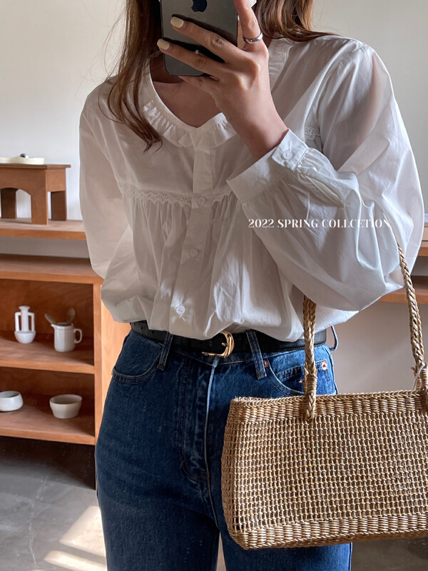 Original price 55.67! [on line] round neck single breasted fashion shirt 90125# lwy