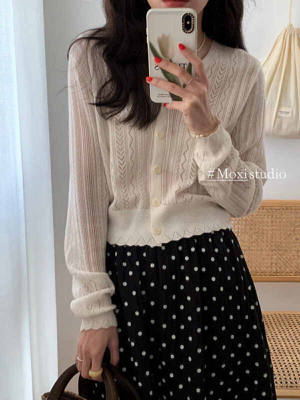 New year in early spring! [Moxi] Korean versatile hollow wool cardigan knitted cardigan (wool content 6%) 6740# XJ