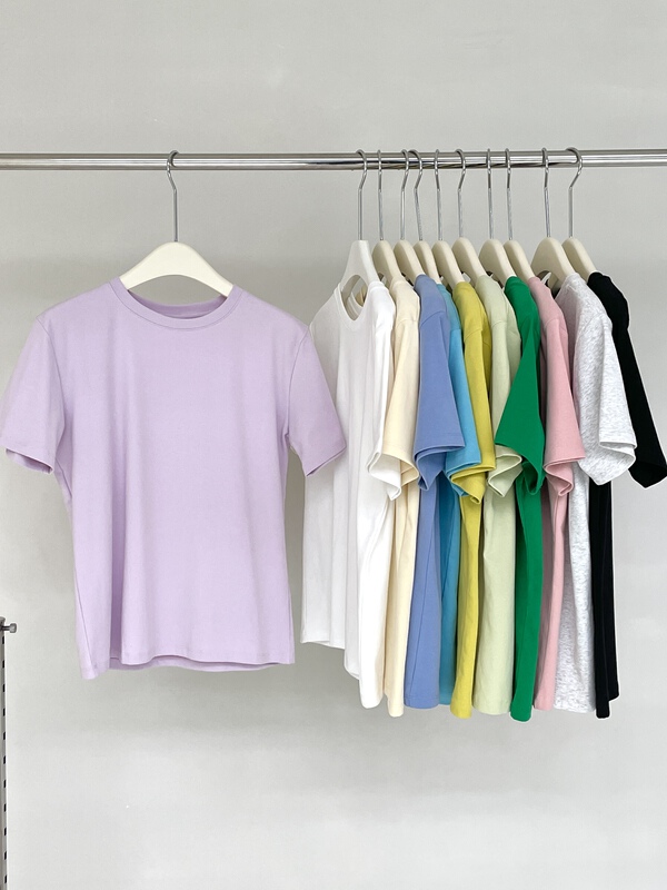 [emoni] Korean simple clean color versatile soft short sleeve T-shirt 10696# CLS