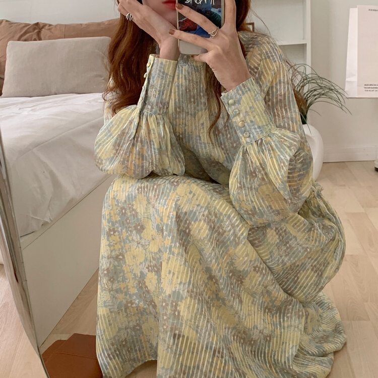 goods in stock! New year in early spring! [timely rain] floral stripe loose thin dress 00091-1# jhy