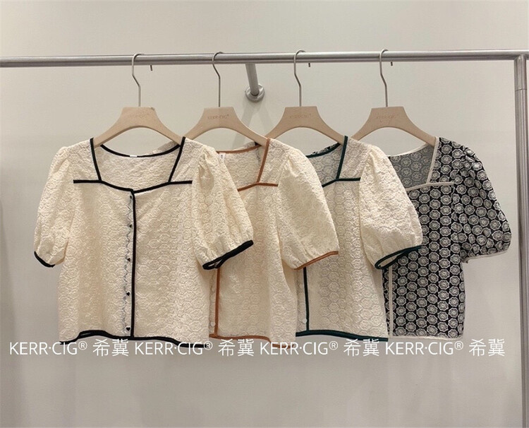 [CIG] French style short shirt with contrasting color edges 6097# zjy
