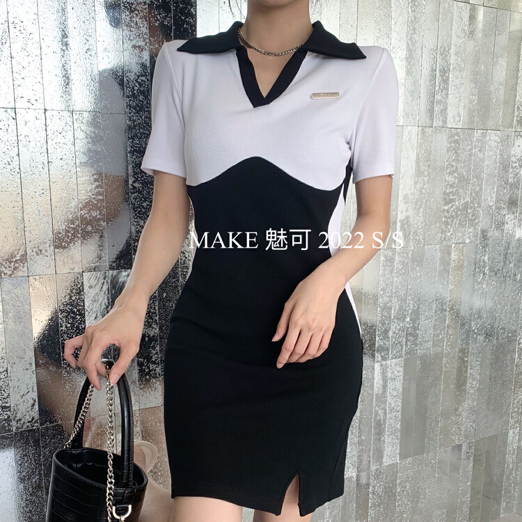 New in early summer! [make Meike] pure sexy girl V-neck stitched contrast dress 8785# XJ