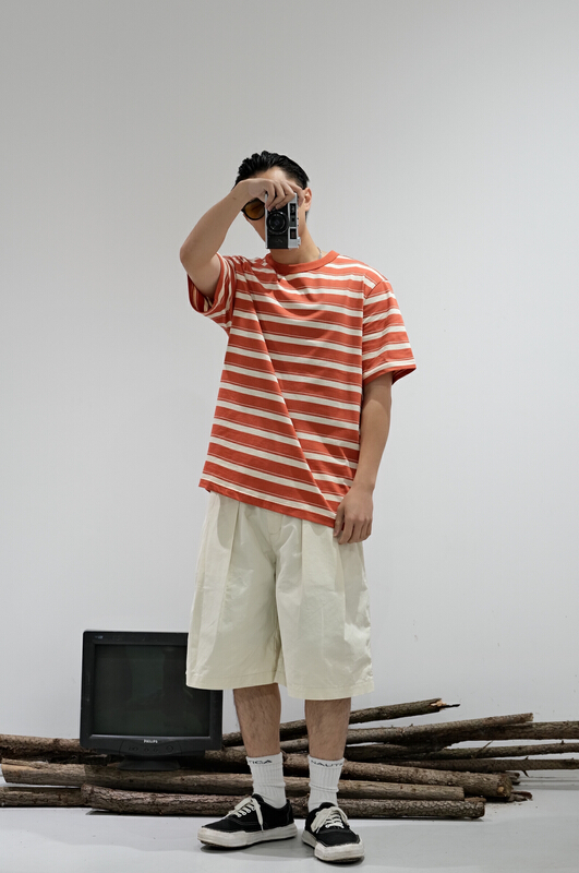 [quick simple] round neck stripe versatile short sleeve T-shirt 22071# ZZL
