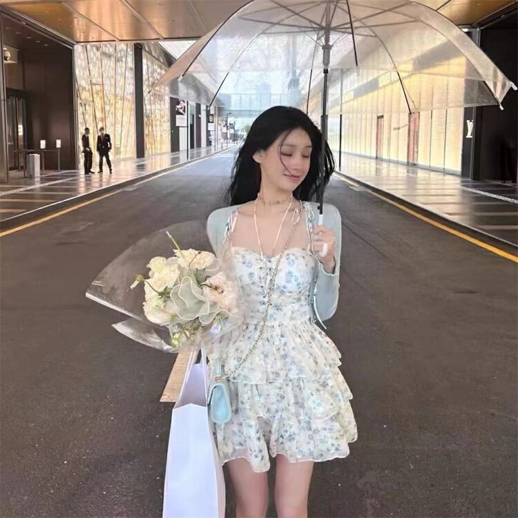 New in early summer! [little woman] sexy Floral Chiffon suspender dress 22118# PCZ
