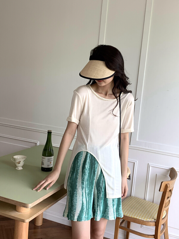 [neihe] Korean irregular back hollowed out short sleeve T-shirt 11500# zxx