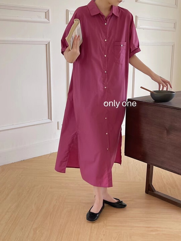 New in early summer! [only one] simple single breasted solid color loose dress 8255# XYY