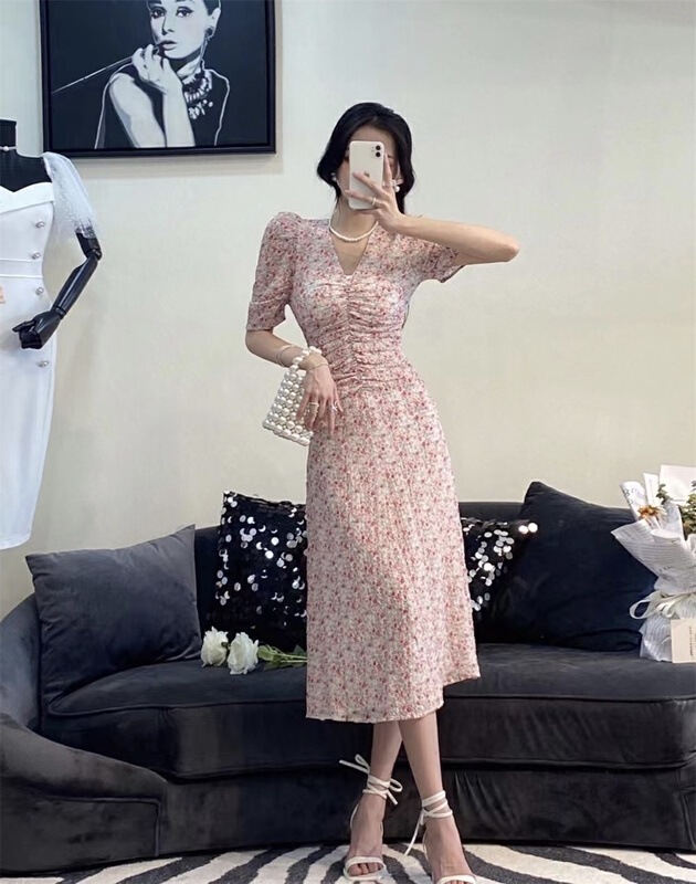 [Shibuya 109] little woman V-neck floral dress k20173# JJ