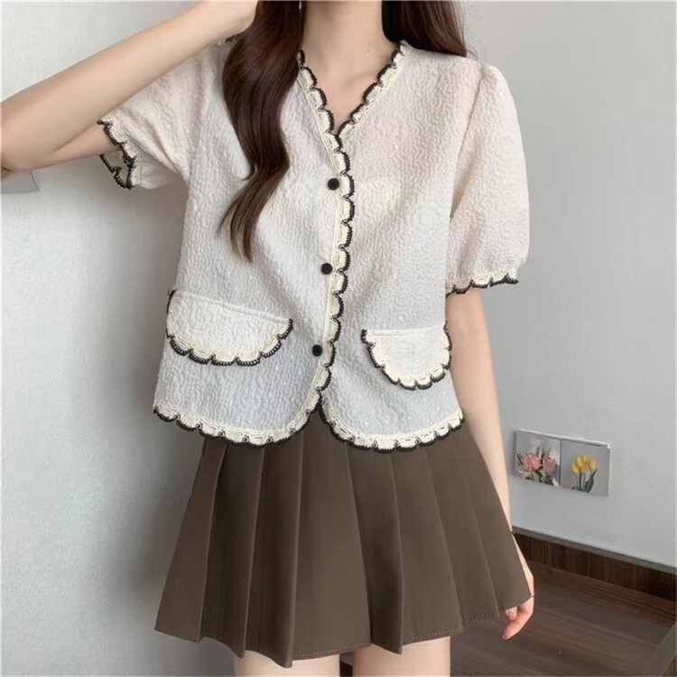 [T +] single breasted V-neck comfortable shirt 899# ll