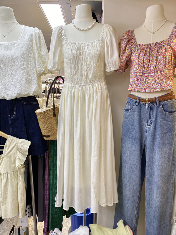 [cepar] Korean Ladies' square neck high waist dress 7197# hjy