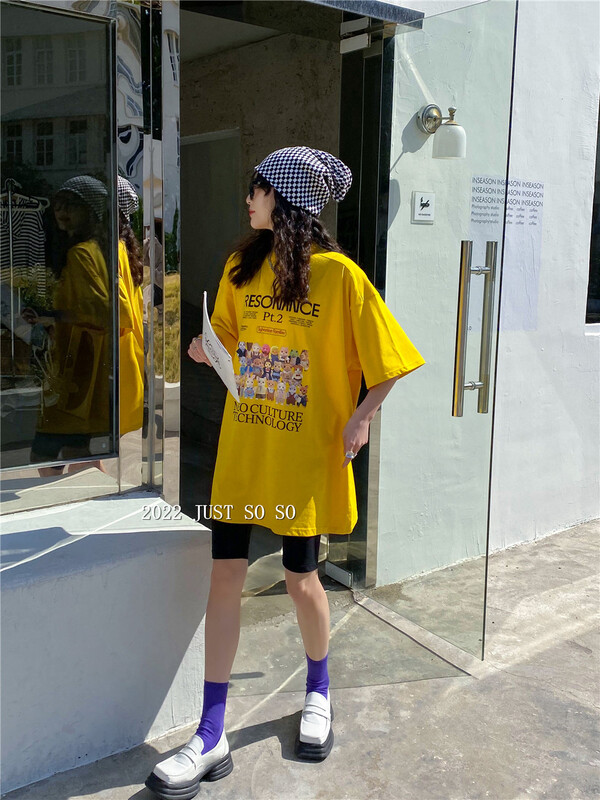 New year in early spring! [just soso] trendy and versatile medium and long personalized pattern short sleeve T-shirt 6881# CLS