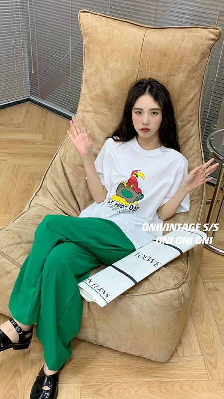 [onivinage oni] Korean Raven print versatile short sleeve T-shirt vh222t5114# zxl