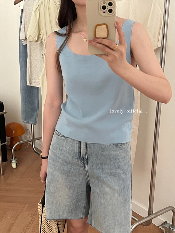 [love] solid color square neck thin vest / suspender m0612# HBx