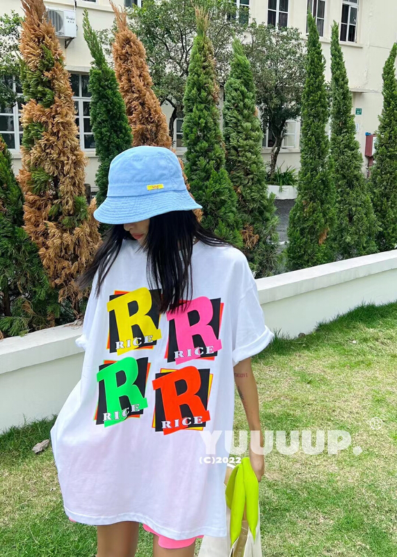 [yuup] contrast letter printed short sleeve T-shirt 622137# LSL