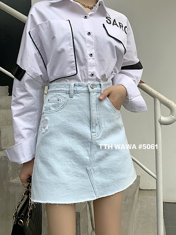 [Wawa] Korean casual and versatile port style denim short skirt 05061# CJJ