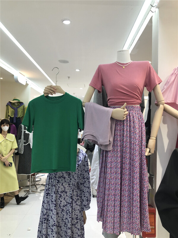 New year in early spring! [zicci] solid color simple and versatile round neck Pullover short sleeve T-shirt 8100# lwy