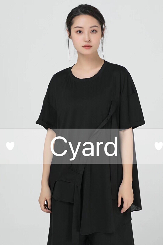 [cyard] design sense stitching Vintage short sleeve T-shirt 9028# L