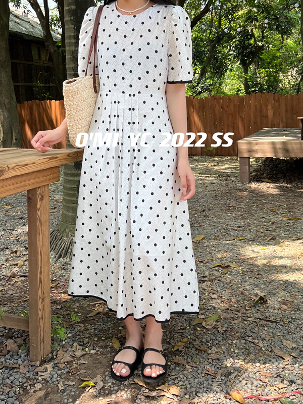 New in early summer! [O MI] Korean color contrast edge polka dot dress 7610# HBx