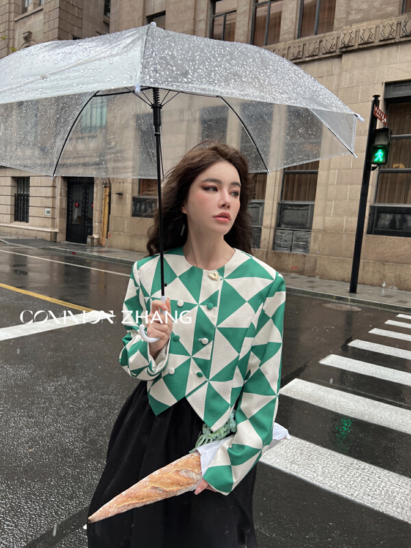 goods in stock! New year in early spring! [CZ Zhang] personalized color contrast double breasted short coat 62208# XYJ