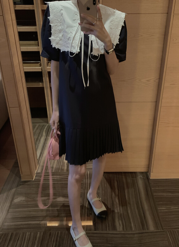 Original price 167.94! [finoa] Korean casual pure color vertical sense hem stitched Pleated Dress (with shawl) 10368# CLS