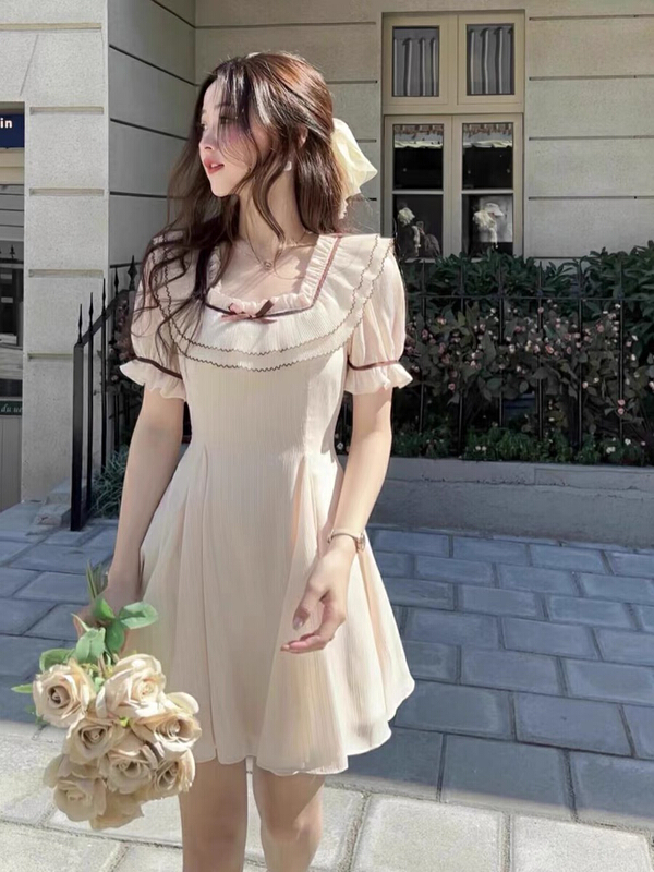 [Huaxi] French square neck bow dress 8947# PCZ