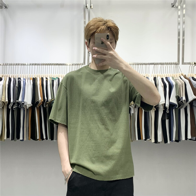 New in early summer! [wild club] round neck loose solid color short sleeve T-shirt c30003# ZZL