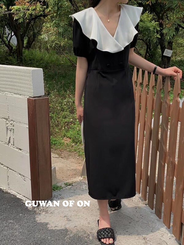 New in early summer! [G.W] Korean version of little women's ruffled large lapel dress 5300# zxx