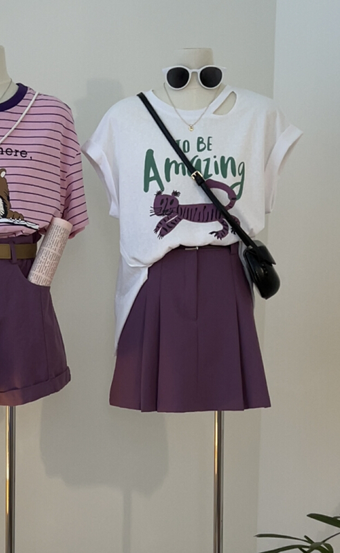 [h2-studio] casual printed round neck irregular short sleeve T-shirt a856# HBx