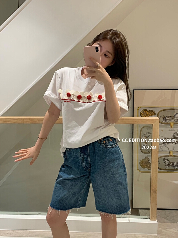 New in early summer! [ICC] three dimensional floret Pullover short sleeve T-shirt 8085# WTT