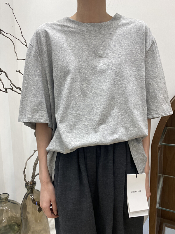 [Bu class] Korean back design split socket round neck short sleeve T-shirt 13589# zxl