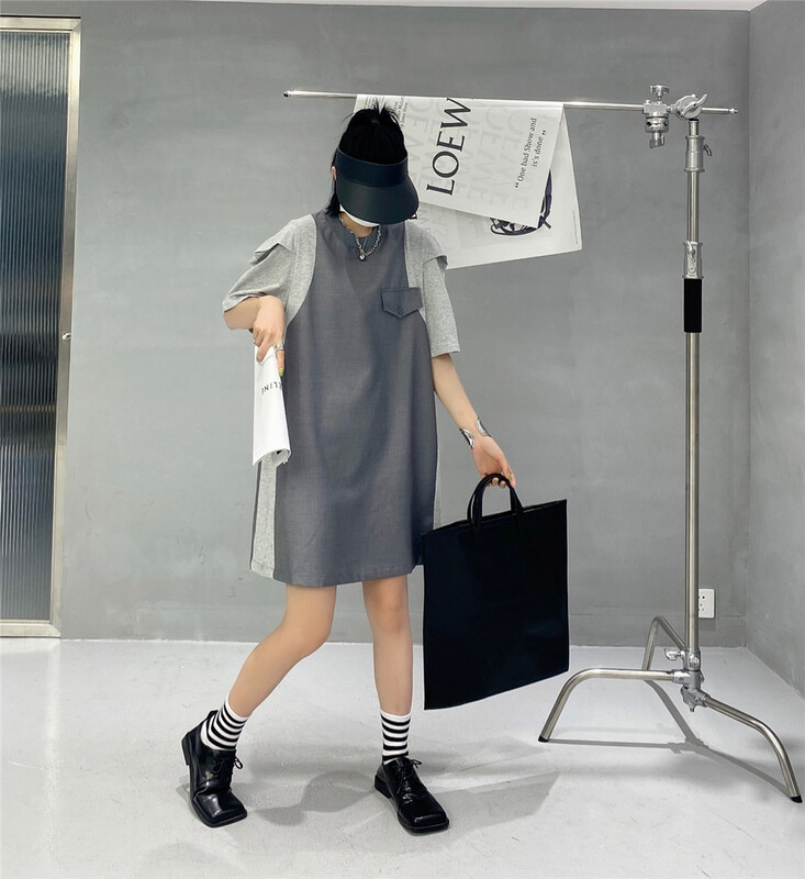 [Hyso] casual simple color matching dress 8907# XJ