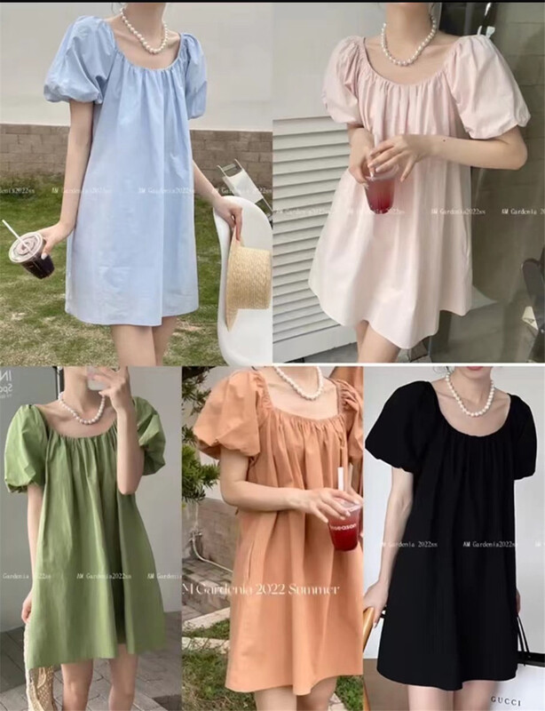 New in early summer! [AOT] Korean style slim round neck bubble sleeve dress 7720# XYY