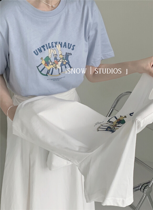 New in early summer! [I snow] simple casual cartoon letter printed short sleeve T-shirt 222318# WPL