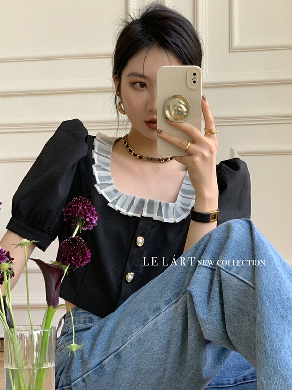 goods in stock! [le lart] temperament square neck thin short coat ll2715# XYJ