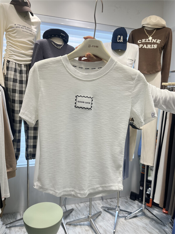 New year in early spring! [JJ. Com] Korean label good luck letter short sleeve T-shirt 2235# LSW