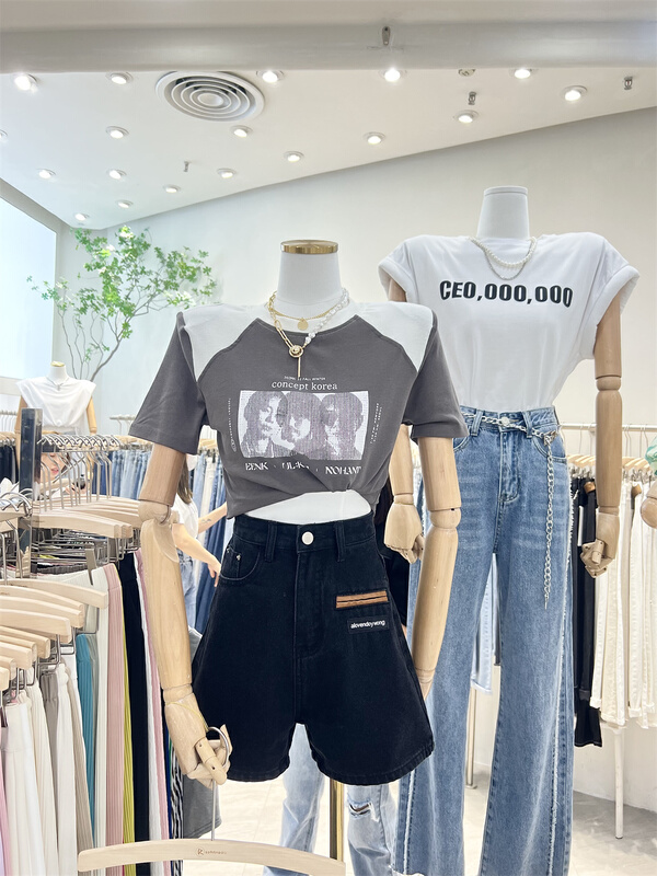[iris iriisy] contrast color foreign style fashion casual short sleeve T-shirt (excluding necklace) 8059# LSL