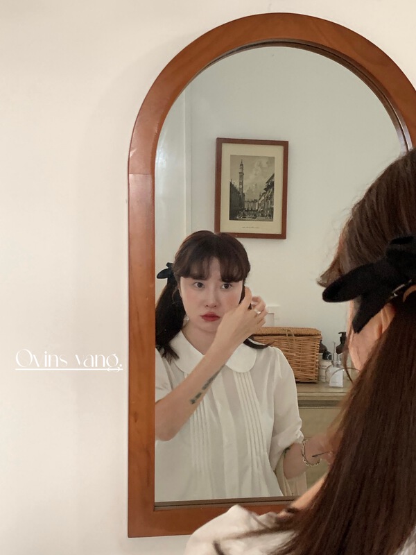 [ovinsyang] doll neck exquisite pressure pleated shirt 8588# WTT
