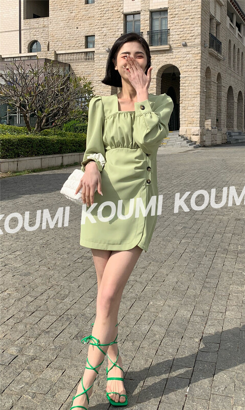 早春上新!【KOUMI】時尚氣質淑女泡泡袖高級感連衣裙  7066#  CSX